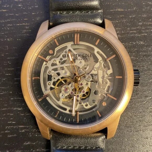 Kenneth Cole Men's Skeleton Dial Black Leather Watch - Picture 5 of 6